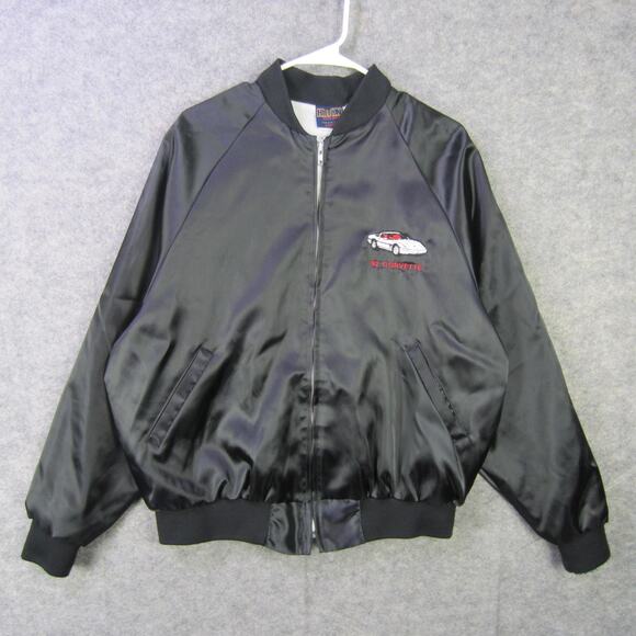 Vintage Hilton Jacket Mens Large 92 Corvette Chevrolet Racing Satin USA 90s - Picture 1 of 10